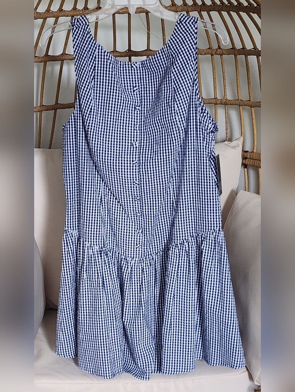Wild Fable Women's Sleeveless Dress Above Knee Zip Back Navy Checked Sz XL (NWT)